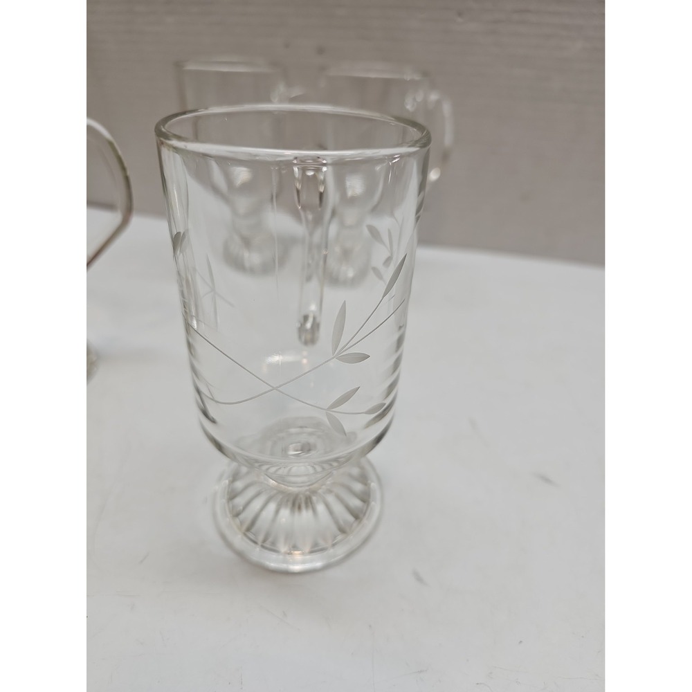 Princess House Heritage Irish Coffee Mugs Footed Crystal Glass Etched Set of 4#2 - Picture 3 of 3